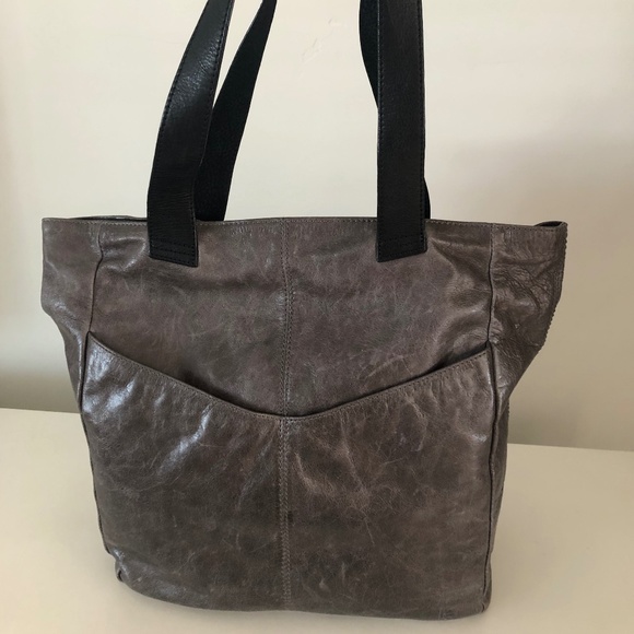 Ellington Gray Leather Shoulder Tote Bag Handbag W/ Black Straps - Picture 7 of 9